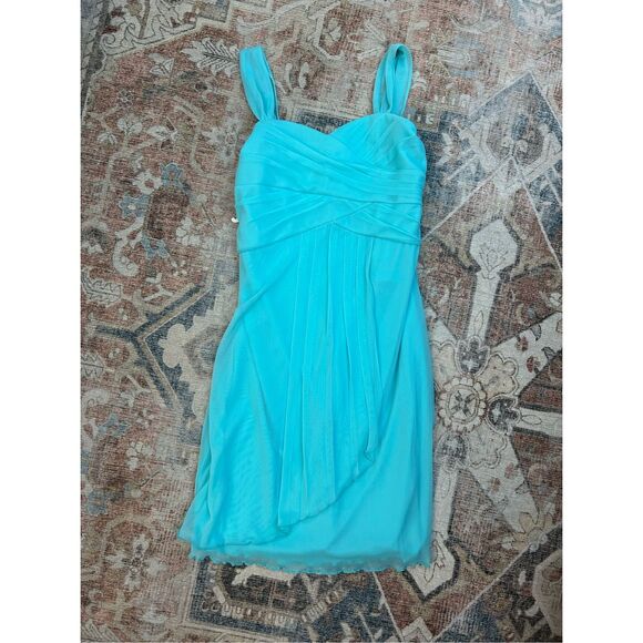 David's Bridal NWT Chiffon Light Teal Ruffle Short Dress - Girl's Sz 14, MP $79